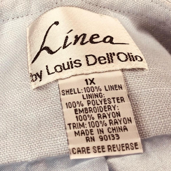 Linea Louis Dell’ Olio 💯 Linen Embroidered Lined Jacket Top Size 1X Blue… - Picture 13 of 14